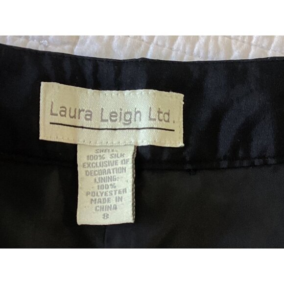 Vintage Laura Leigh 100% silk High Waist Embroidered Cropped Pants Size 8 - Picture 3 of 12